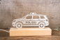 Preview: Personalisiertes Polizeiauto Nachtlicht aus Acryl mit Holzsockel – ausgeschaltet